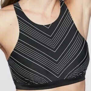 Chevron High Neck Bikini Top Black White Stripes 34DD New NWT